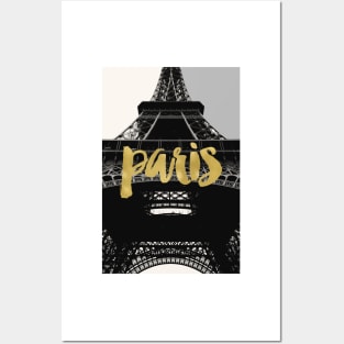 Paris Eiffel Tower, Black and White with Gold Posters and Art